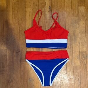 Red and Blue Bikini Set